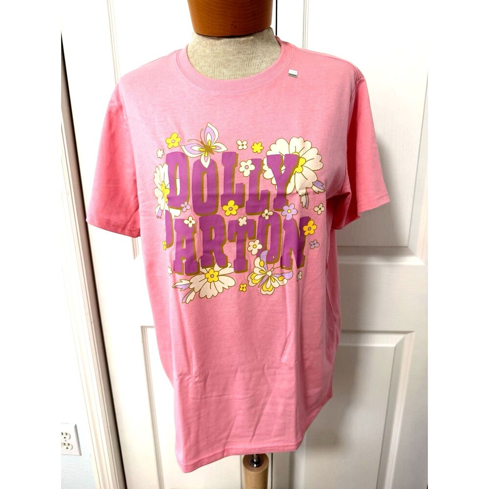 Dolly Parton Pink Graphic Tee Retro Country Music T-Shirt Y2K Floral LARGE NEW